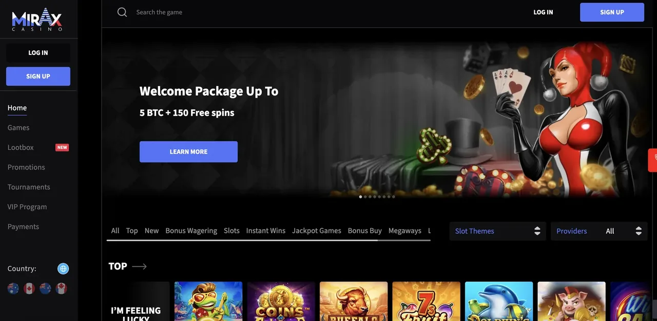 Mirax Casino interface